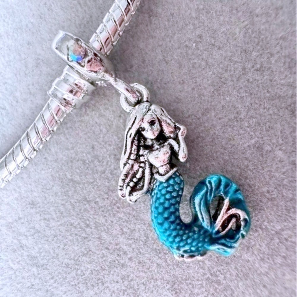 Blue & Silver Blue Tail Mermaid Dangle Charm fits PANDORA